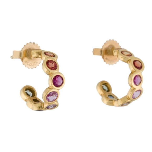 IPPOLITA 18K 750 YELLOW GOLD SAPPHIRE STARLET HUGGIE HOOP EARRINGS - Picture 5 of 10